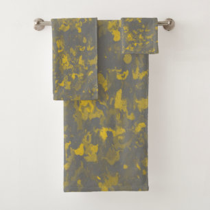 Gray and Yellow Paint Splashes Bath Towel Set