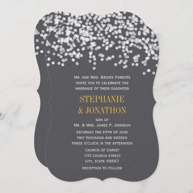 Gray and Yellow Romantic Starry Evening Wedding Invitation (Front/Back)