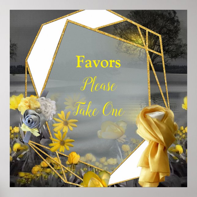 Gray and yellow tulips, daisies with a sunset poster (Front)