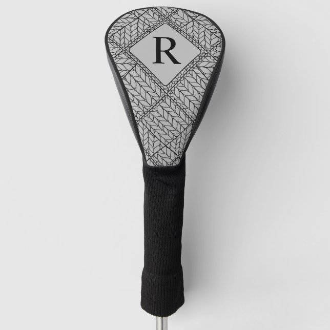 GRAY ARGYLE KNIT Golf Driver Cover + Initial (Front)