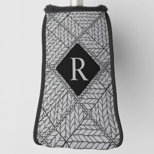 GRAY ARGYLE KNIT Golf Putter Cover + Initial II 