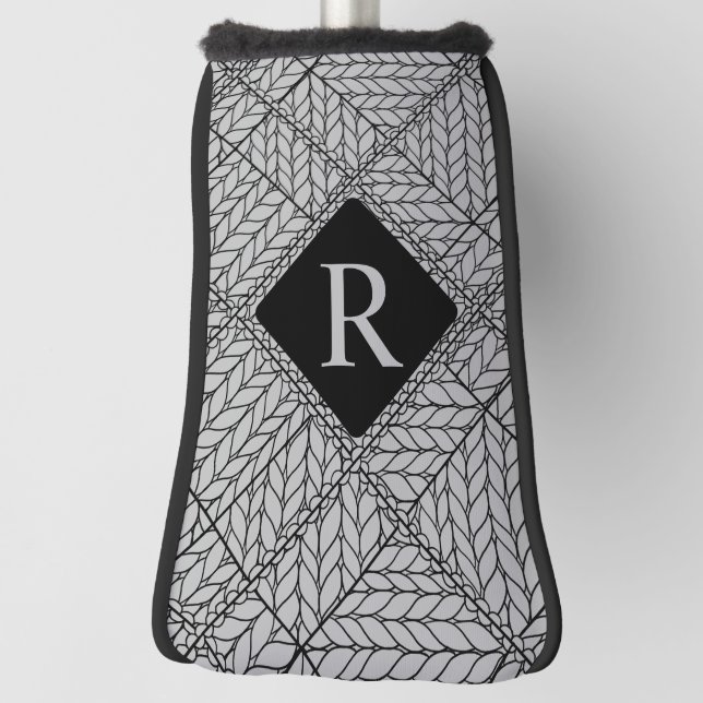 GRAY ARGYLE KNIT Golf Putter Cover + Initial II  (Rotate 90)