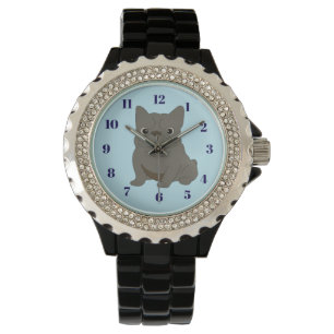Gray Baby French Bulldog, blue, Watch