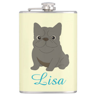Gray Baby French Bulldog, Cream, Hip Flask