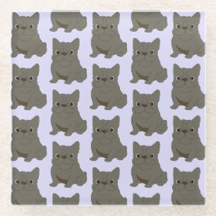 Gray Baby French Bulldog, purple, lavender Glass Coaster