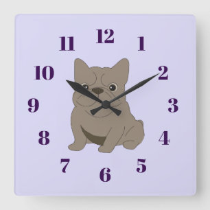 Gray Baby French Bulldog, purple, lavender Square Wall Clock