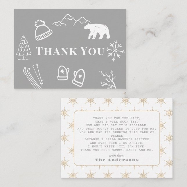 Gray Baby It's Cold Outside Baby Shower Thank You Card (Front/Back)