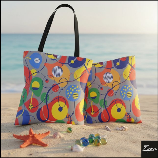 Gray Background Primary Color Abstract Shapes Tote Bag (Creator Uploaded)