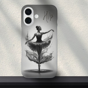 Gray Ballerina Splash Custom Initials Ballet  iPhone 16 Case