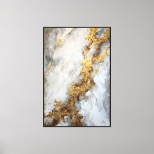 Gray & Beige Marble with Gold Veins – Abstract Art Canvas Print