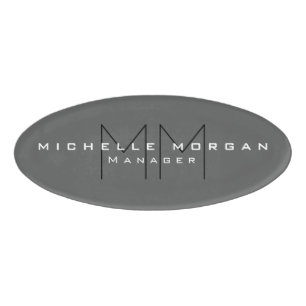Gray Black Bold Monogram Modern Minimalist Name Tag