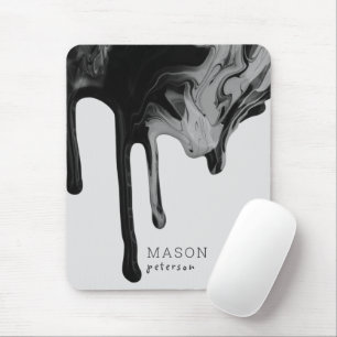 Gray Black Dripping Paint Liquid Marble Seamless Mouse Mat