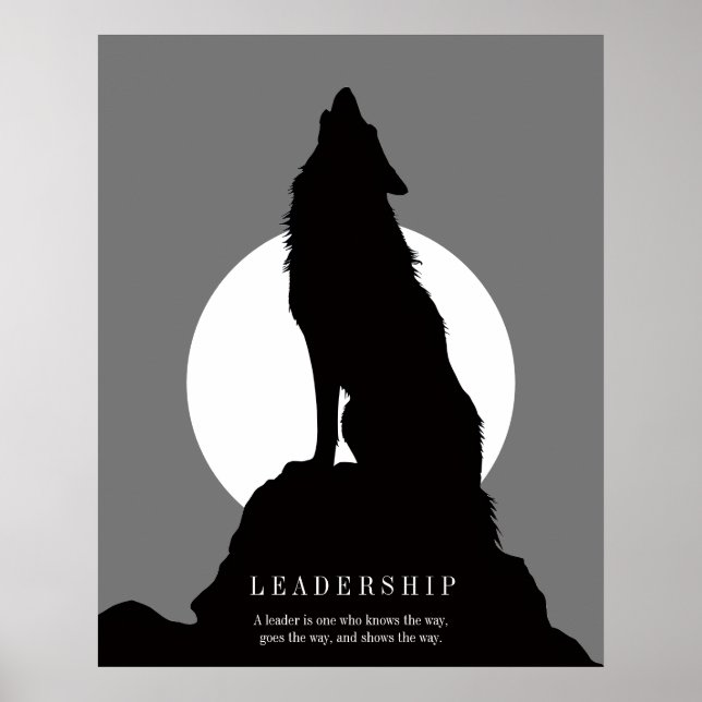 Gray Black Pop Art Leadership Wolf Howling Poster (Front)
