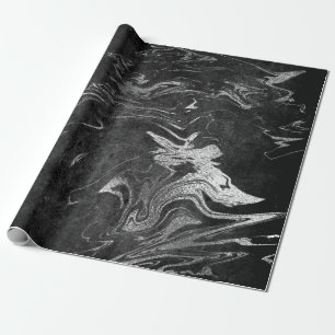 Gray Black Silver Graphite Marble Shiny Glam Wrapping Paper