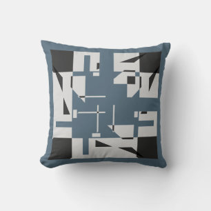 Gray Black Slate Blue Small Shapes Art Labyrinth Cushion