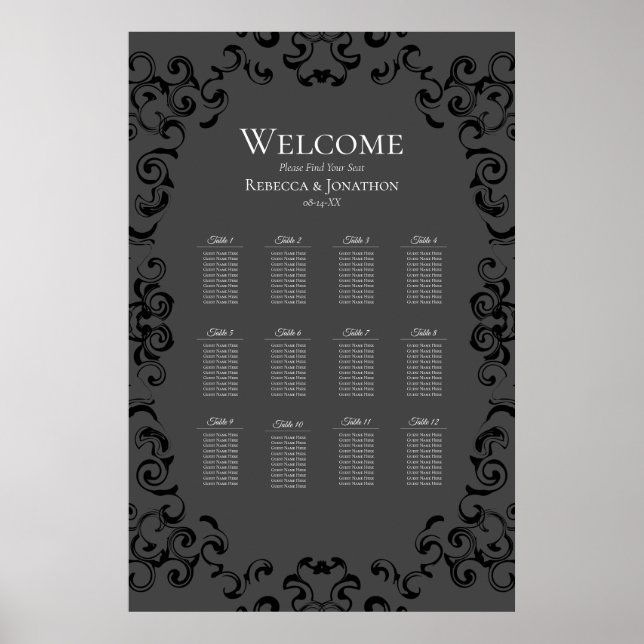 Gray & Black Swirl Gothic Wedding Poster (Front)