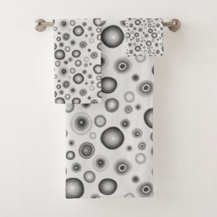 Gray Black White Bubbles Modern Circles Pattern Bath Towel Set