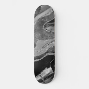 Gray Black White Marble Agate Silver Glitter #1 Skateboard