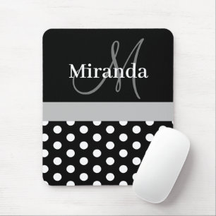 Gray Black White Polka Dot Monogram Mouse Pad