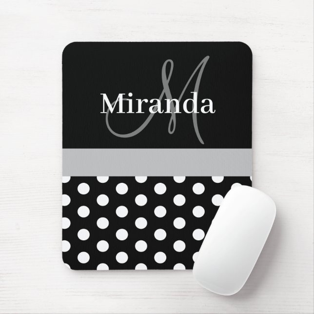Gray Black White Polka Dot Monogram Mouse Pad (With Mouse)