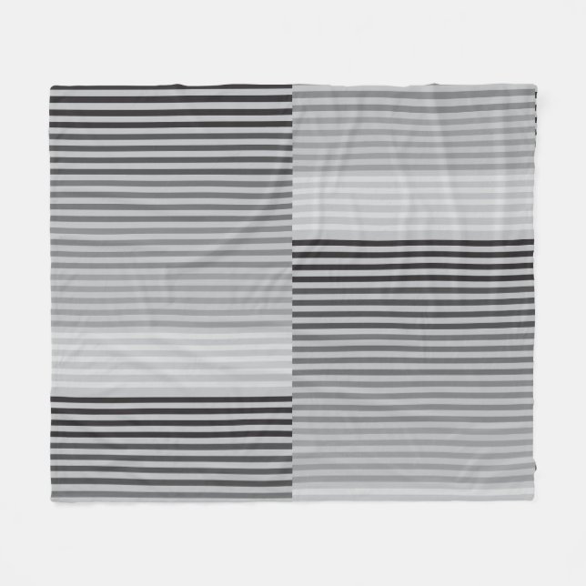 Gray, Black, White Stripes Fleece Blanket (Front (Horizontal))