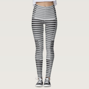 Gray, Black, White Stripes Leggings