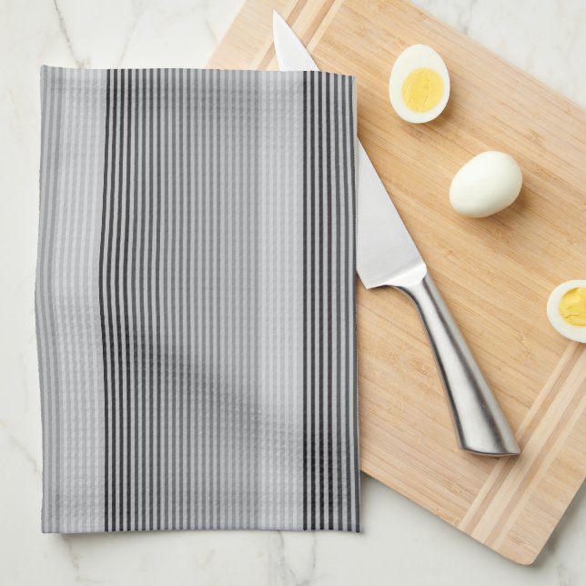 Gray, Black, White Stripes Tea Towel (Quarter Fold)