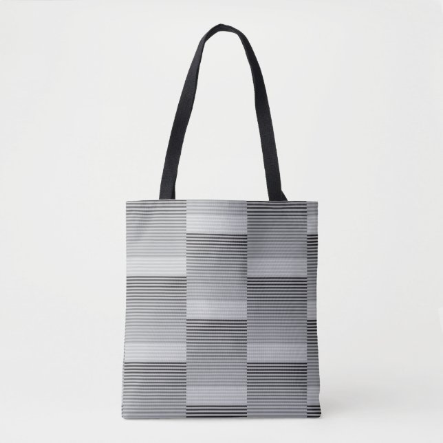 Gray, Black, White Stripes Tote Bag (Front)