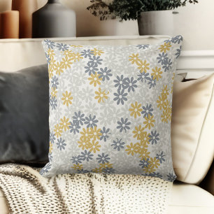 Gray Blue And Gold Floral Daisies Couch Cushion