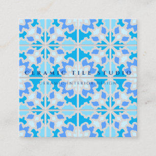 Gray Blue Ceramic Tile Square Business Card