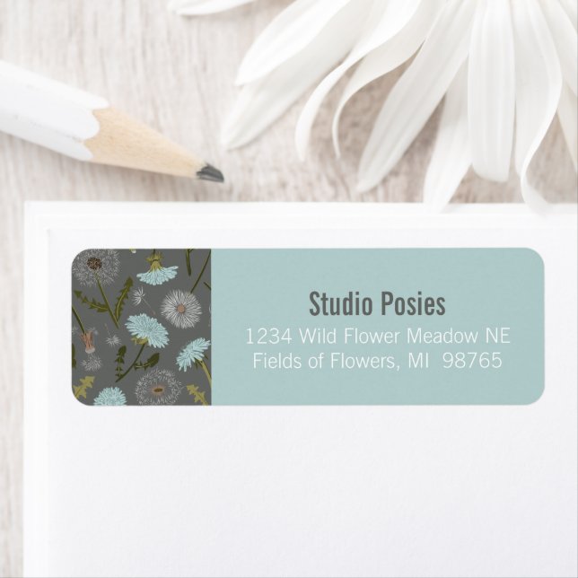 Gray Blue Dandelion Whimsical Flowers Pattern (Insitu)