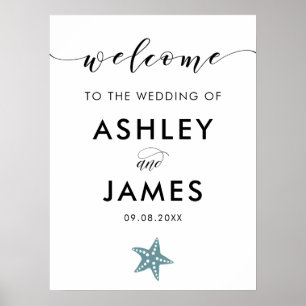 Gray Blue Starfish Wedding Welcome Sign