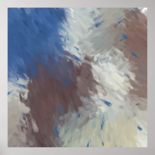 Gray Blue White Abstract Brushstrokes Poster
