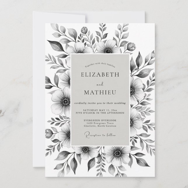 Gray Botanical Romance Wedding Invitation (Front)