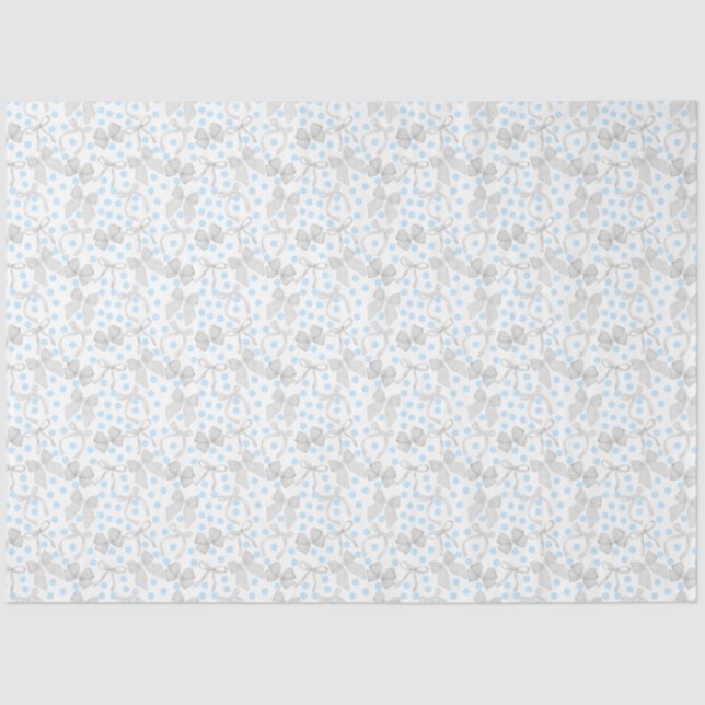 Gray Bows & Blue Dots Tissue Paper (Front)
