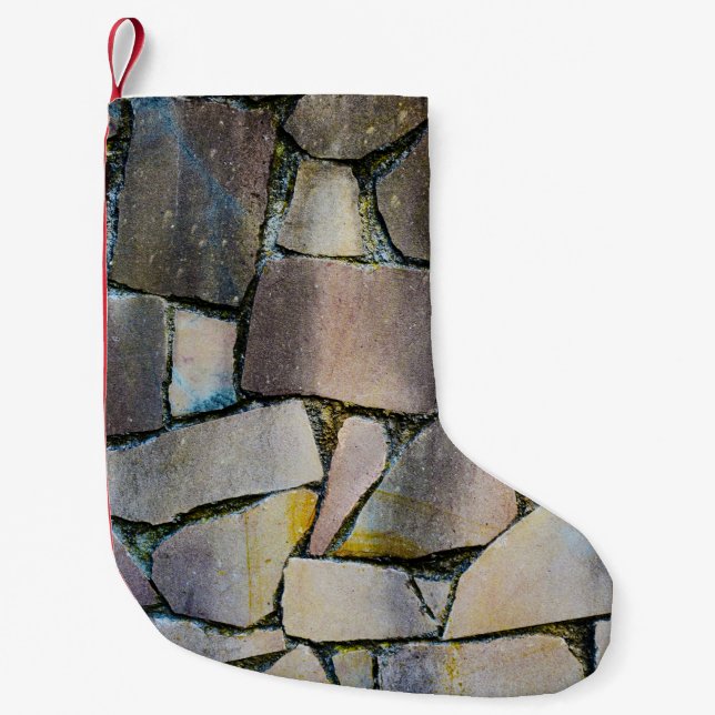 Gray brick wall small christmas stocking (Front)