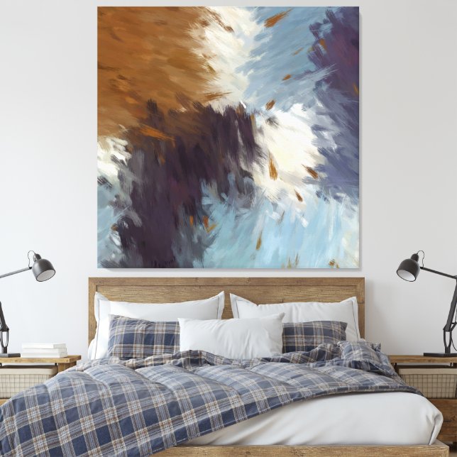 Gray Brown Taupe White Abstract Brushstrokes Canvas Print (Insitu(Bedroom))