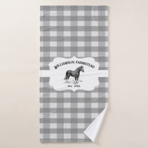 Gray Buffalo Plaid Farm Horse Bath Towel Set