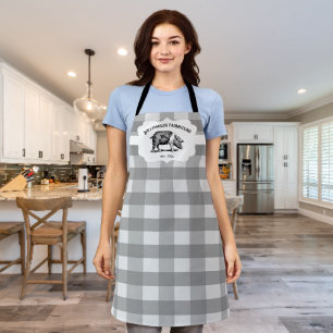 Gray Buffalo Plaid Farm Pig Apron