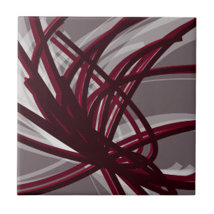 Gray & Burgundy Abstract Ribbons Tile