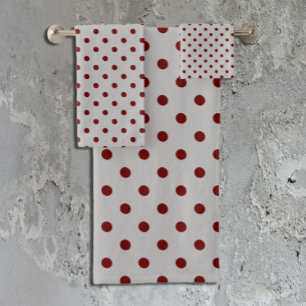 Gray Burgundy Polka Dot Bath Towel Set