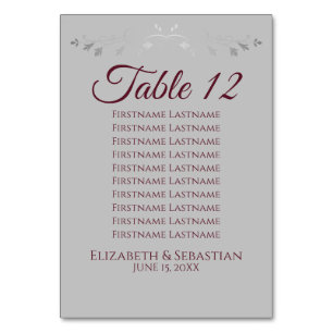 Gray & Burgundy Simple Wedding Seating Chart Table Number