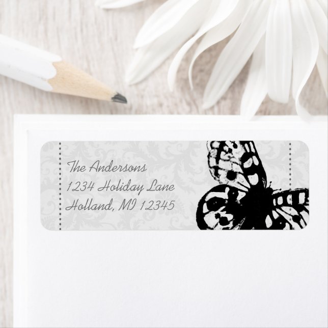 Gray Butterfly Damask Return Address (Insitu)