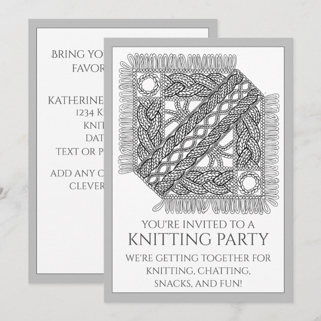 GRAY CABLE KNIT 5x7 Flat Card + Text  (Front/Back)