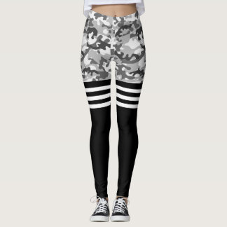 Gray camo and white triple stripe  leggings