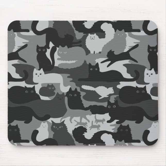 Gray Camouflage Cats Pattern Grey Kitty Cats Camo Mouse Mat (Front)