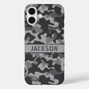 Gray Camouflage Personalized iPhone 16 Plus Case
