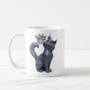 Gray Cat and Bat Coffee Mug