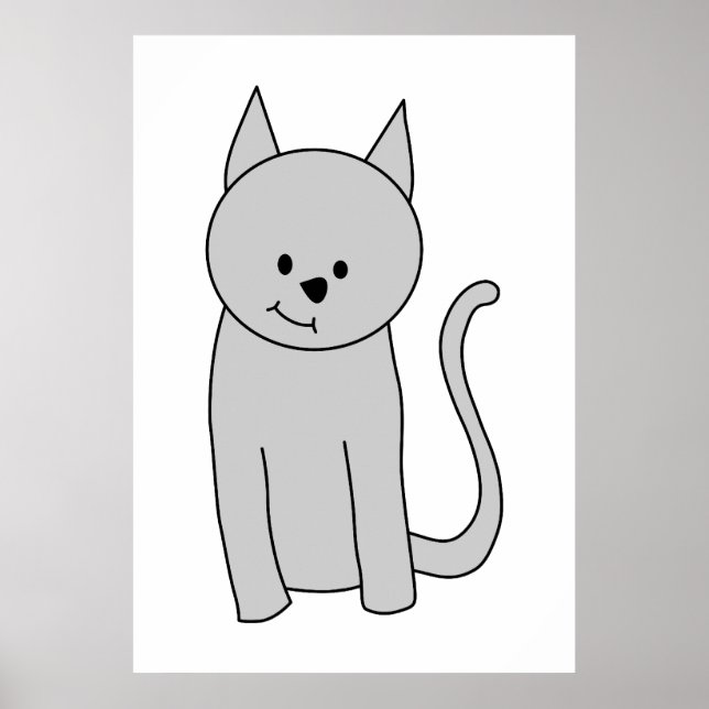Gray Cat Cartoon. Poster (Front)