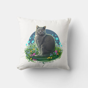 Gray Cat in the Flower Garden Cushion